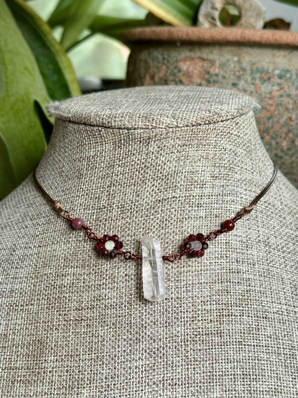 Bohemian Wire Wrapped Quartz & Garnet Choker